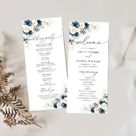 Bröllopsprogrammet Navy Blue och Vit ros Program