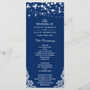 Bröllopsprogrammet Navy Blue String Ljus Snöre Program