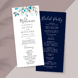 Bröllopsprogrammet Navy Modern Greenery Rustic