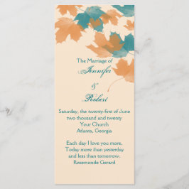 Bröllopsprogrammet orange Aqua Autumn Maple Löv Program