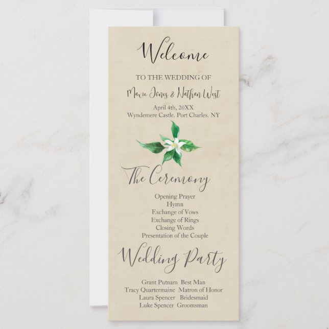 Bröllopsprogrammet orange Blommar (Framsida)