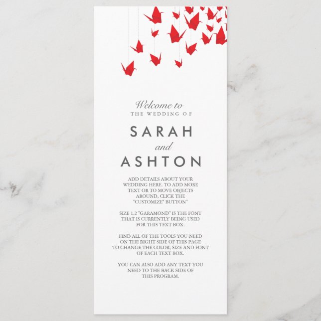 Bröllopsprogrammet Origami Cranes Program (Framsida)