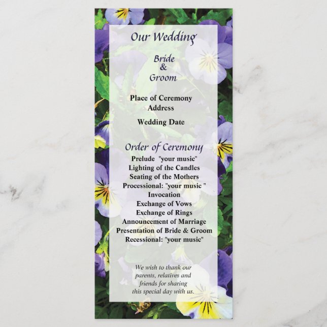 Bröllopsprogrammet Pansies Program (Framsida)