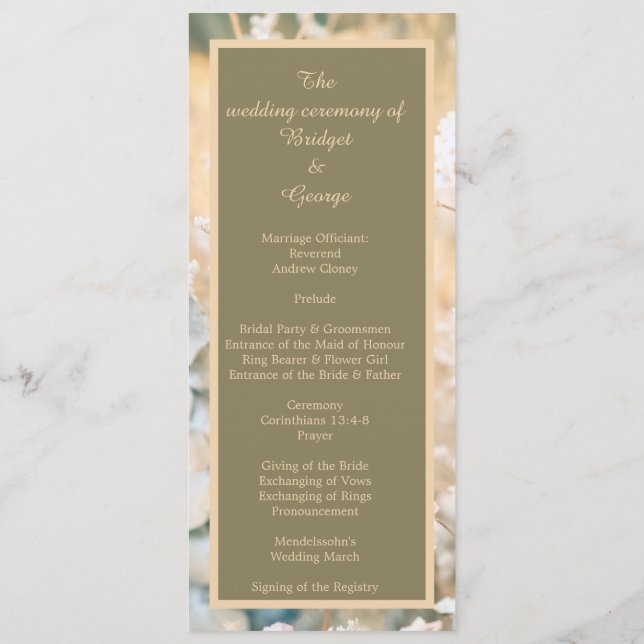 Bröllopsprogrammet Pastel Wildblomskugga och menyn Program (Baksida)