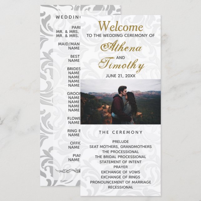 Bröllopsprogrammet Personligt foto för elegant Gul Program (Fram/baksida)