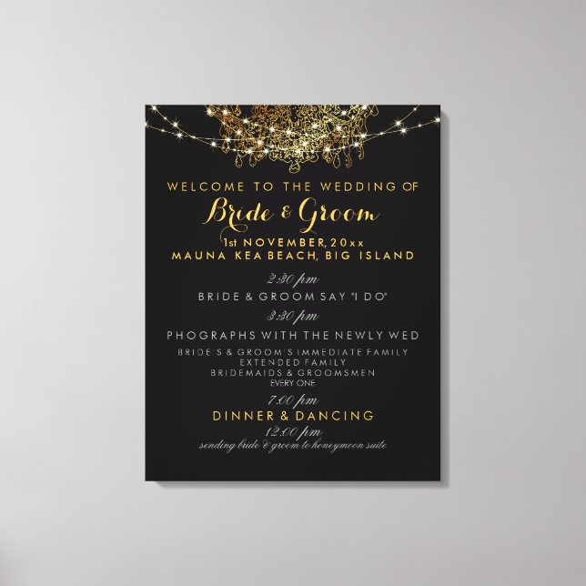 Bröllopsprogrammet PixDezines faux guld chandelier Canvastryck (Framsida)