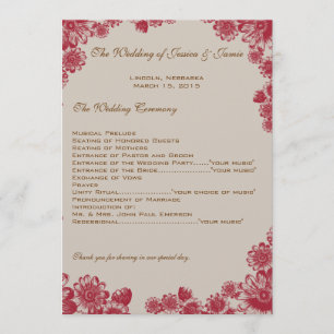 Bröllopsprogrammet Red and Beige Daisy Program