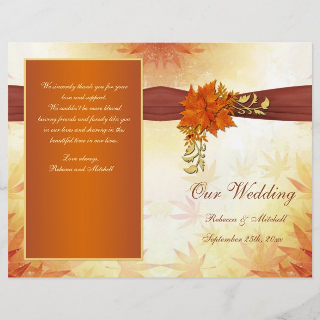 Bröllopsprogrammet Red och guld autumnal löv (Framsida)