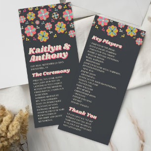 Bröllopsprogrammet Retro Groovy med blomma kraft 7 Reklamkort