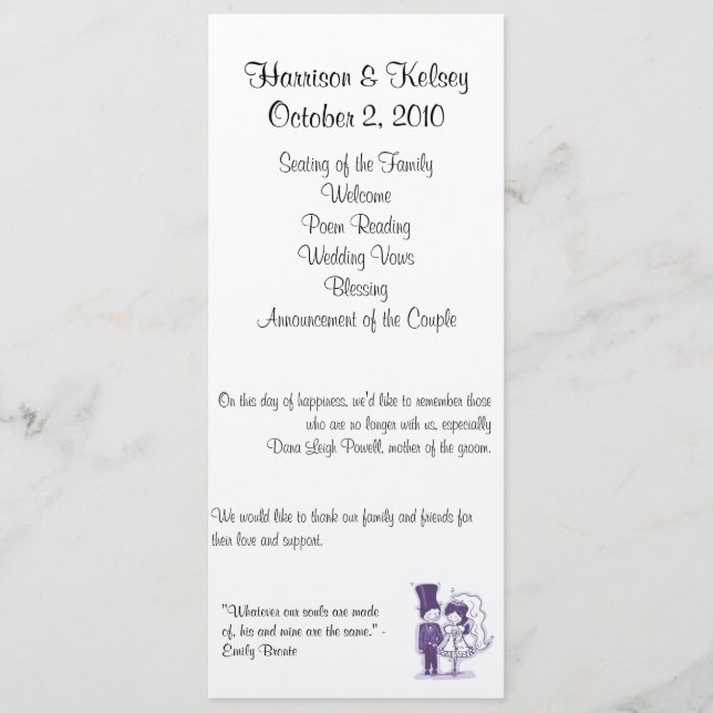 Bröllopsprogrammet Retrokursiv Program (Framsida)