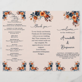 Bröllopsprogrammet Ro för bränd Orange och marin B Reklamblad