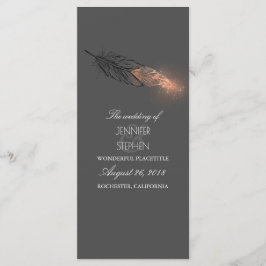 Bröllopsprogrammet Ro Guld Feathers Elegant Chic Program