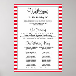 Bröllopsprogrammet Röd/vit Rand-ram Poster