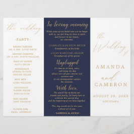 Bröllopsprogrammet Romantic Guld Calligraphy Navy 