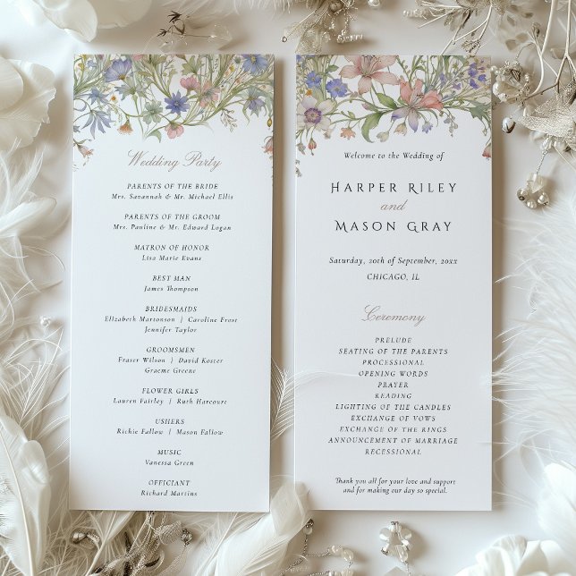 Bröllopsprogrammet Romantic Wildblomma Pastel Färg Inbjudningar (Skapare uppladdad)