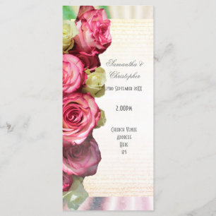 bröllopsprogrammet rosa ros blommigt kyrka program