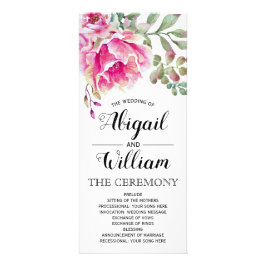 bröllopsprogrammet rosa vattenfärgsblommor blommig reklamkort