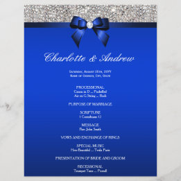 Bröllopsprogrammet royal Blue Bow Silver Sequins