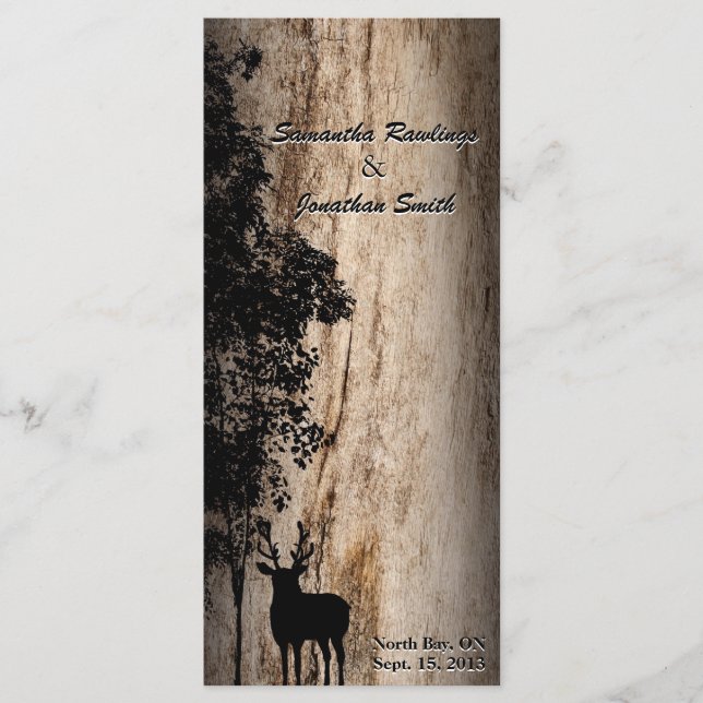 Bröllopsprogrammet Rustic Barn Board Hjort & Träd Program (Framsida)