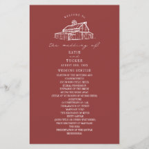 Bröllopsprogrammet Rustic Barn Muted Red Farm