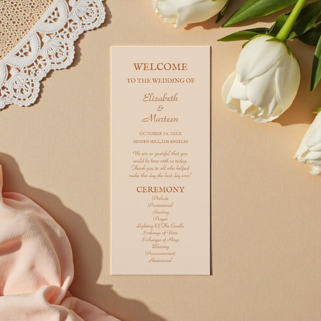 Bröllopsprogrammet Rustic Beige Terra Cotta Autumn Program (Skapare uppladdad)