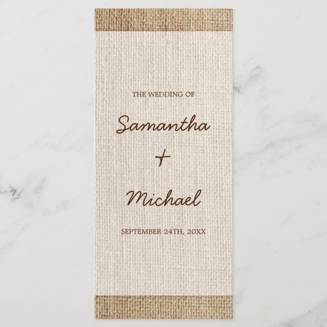 Bröllopsprogrammet Rustic Burlap Program (Framsida)