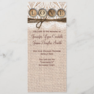 Bröllopsprogrammet Rustic Burlap Snöre Twine KÄRLE Program