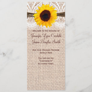 Bröllopsprogrammet Rustic Burlap Snöre Twine Solro Program
