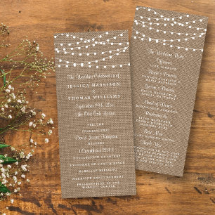 Bröllopsprogrammet Rustic Burlap String Ljus Reklamkort