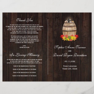 Bröllopsprogrammet Rustic Fall Foliage Vin Barrel Reklamblad