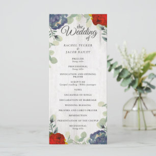 Bröllopsprogrammet Rustic Greenery Red Blue Blommi Program