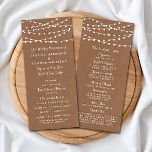 Bröllopsprogrammet Rustic Kraft String Ljus Reklamkort