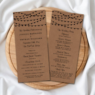 Bröllopsprogrammet Rustic Kraft String Ljus Reklamkort