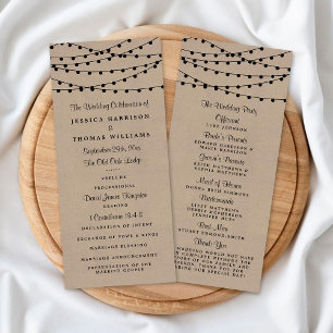 Bröllopsprogrammet Rustic Kraft String Ljus Reklamkort