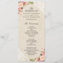 Bröllopsprogrammet Rustic Land Blommigt Snöre Burl Program