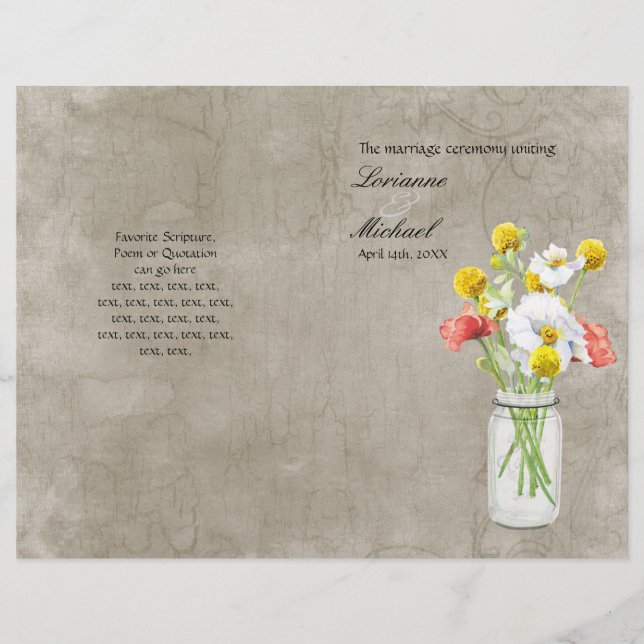 Bröllopsprogrammet Rustic Land Mason Burk Bouquet (Framsida)