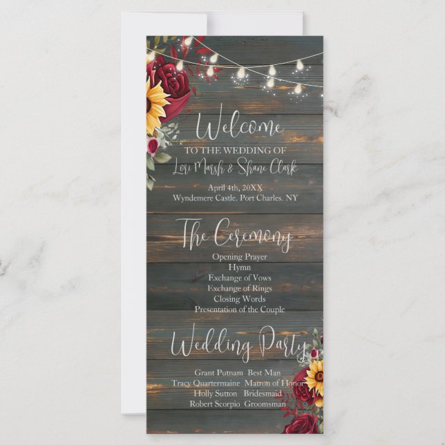 Bröllopsprogrammet Rustic Ro och Aster (Framsida)