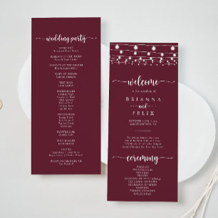 Bröllopsprogrammet Rustic String Ljus Burgundy Program