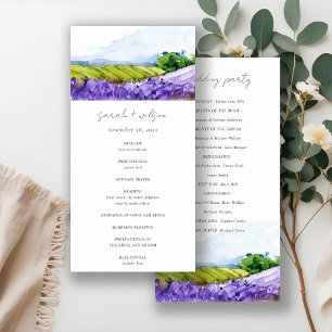 Bröllopsprogrammet Rustic Watercolor Lavender Fält Tack Kort