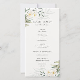 Bröllopsprogrammet Rustic White Greenery Blommigt Tack Kort