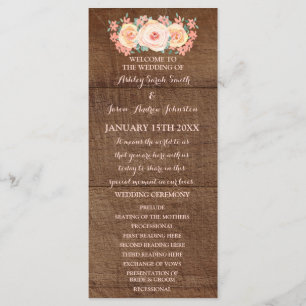 Bröllopsprogrammet Rustic Wood Peach Blommigt Program
