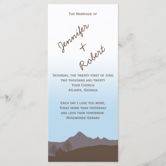 Bröllopsprogrammet Rustig bergsfärg Program (Framsida)