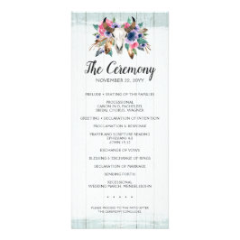 Bröllopsprogrammet Rustik Blommigt Cow Skull Boho- Reklamkort