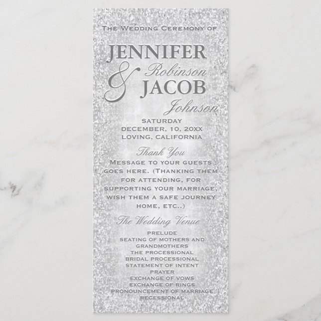 Bröllopsprogrammet silver Ljus Program (Framsida)