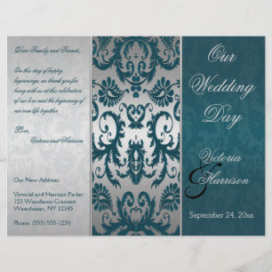 Bröllopsprogrammet silver och Teal Damask II
