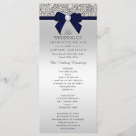 Bröllopsprogrammet Silver Sequin Navy Blue Bow Program