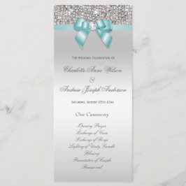 Bröllopsprogrammet silver Sequin Teal Bow Program