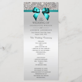 Bröllopsprogrammet silver Sequin Teal Diamond Bow Program