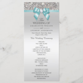 Bröllopsprogrammet silver Sequins Light Teal Bow Program