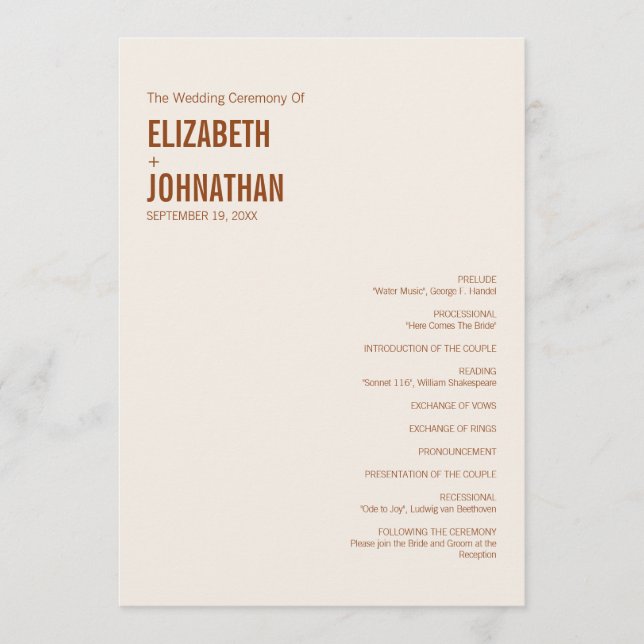 Bröllopsprogrammet Simho Terracotta Typography Program (Framsida)